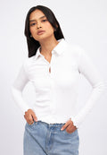 Button Up Long Sleeve Rib Top