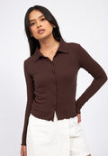 Button Up Long Sleeve Rib Top