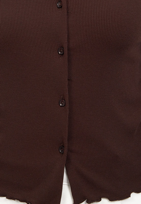 Button Up Long Sleeve Rib Top