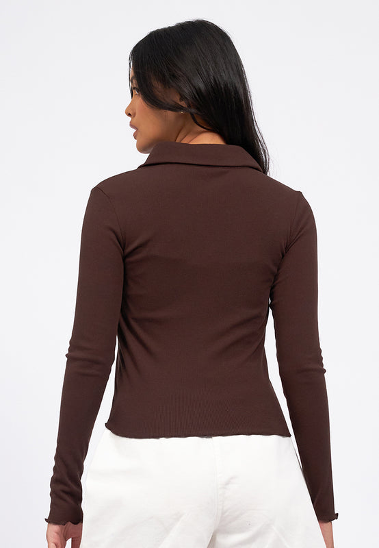 Button Up Long Sleeve Rib Top