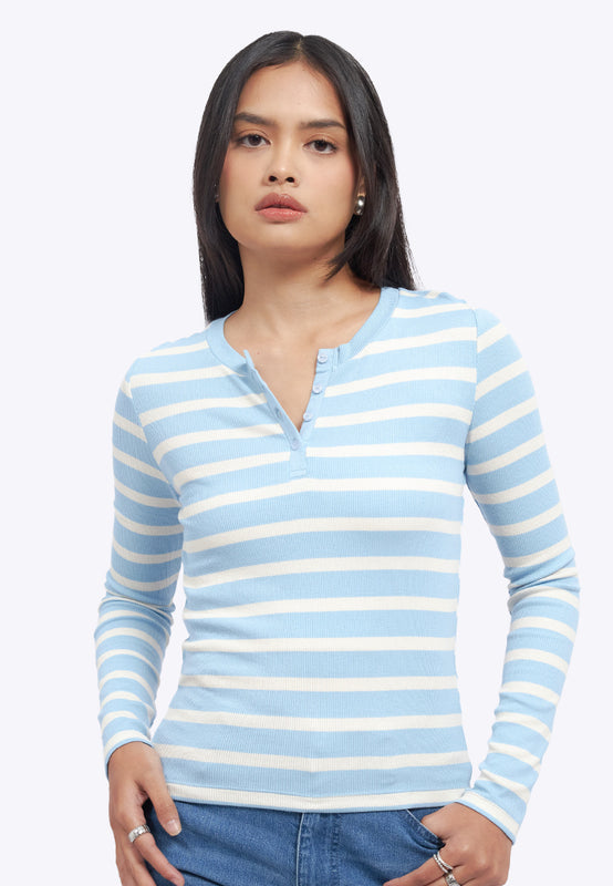 Long Sleeve Fitted Stripes Top