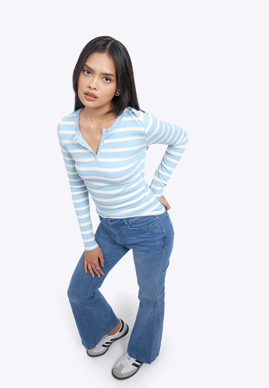 Long Sleeve Fitted Stripes Top