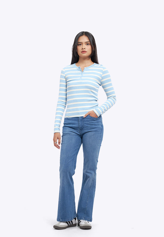 Long Sleeve Fitted Stripes Top