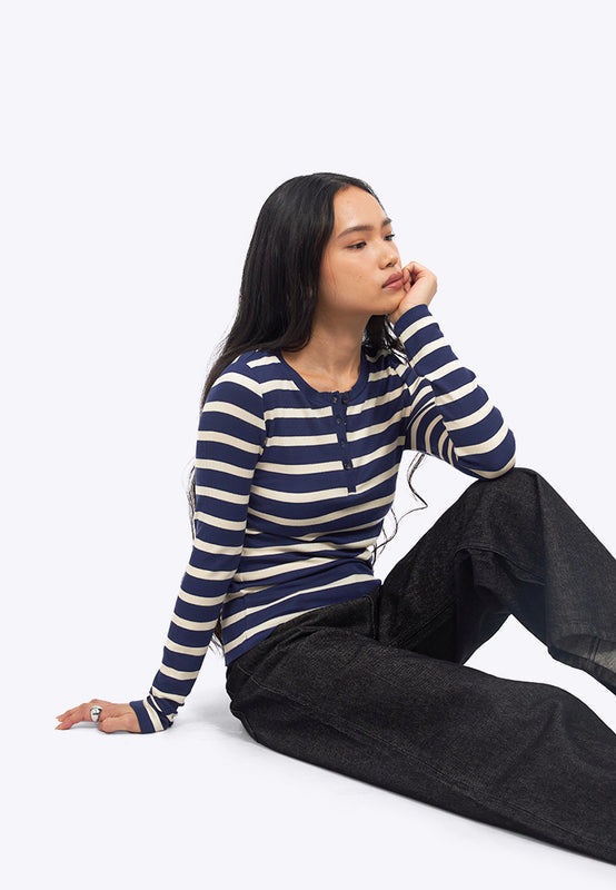 Long Sleeve Fitted Stripes Top