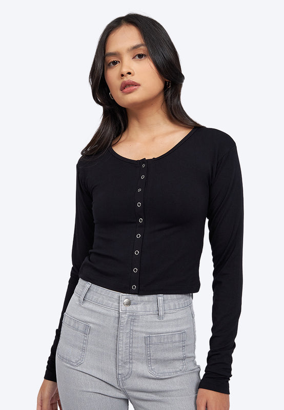 Long Sleeve Top with Snap Button