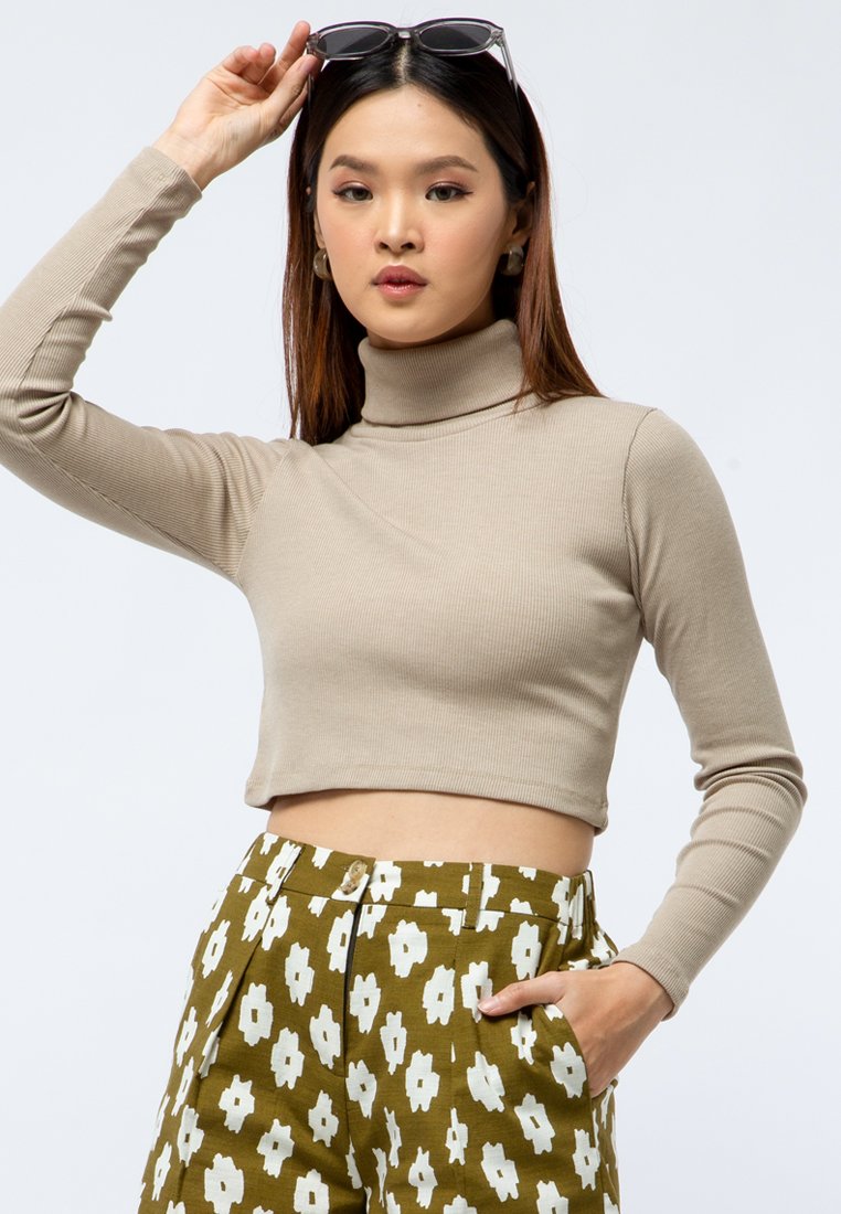 High Neck Long Sleeve Crop Top