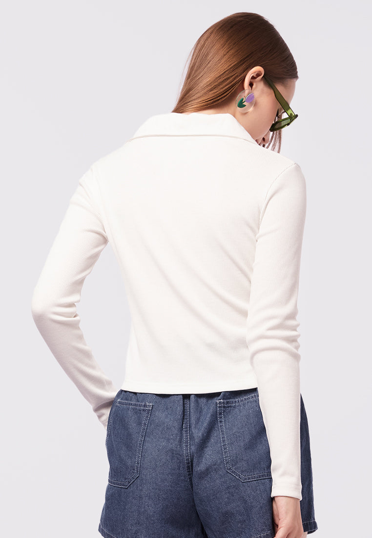Long Sleeve Rib Polo Top