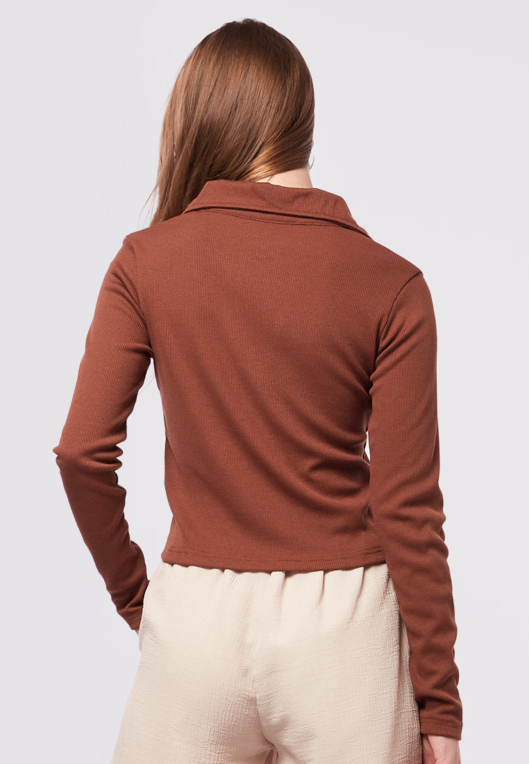 Long Sleeve Rib Polo Top