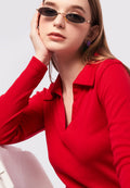 Long Sleeve Rib Polo Top