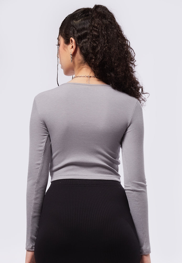 Square Neck Long Sleeve Rib Top