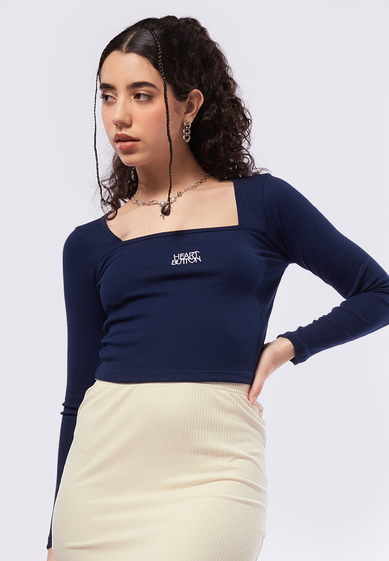 Square Neck Long Sleeve Rib Top