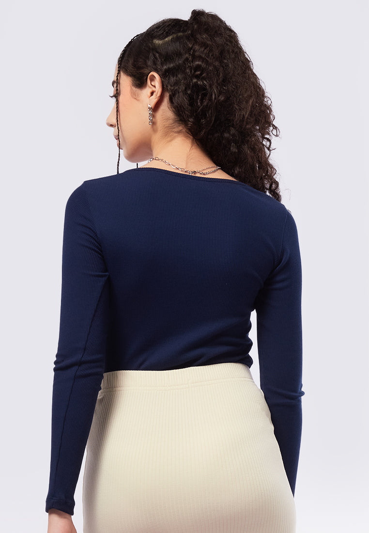 Square Neck Long Sleeve Rib Top