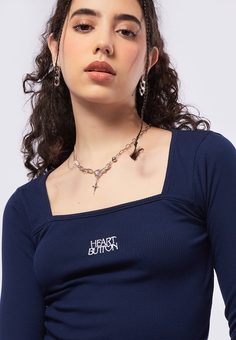 Square Neck Long Sleeve Rib Top