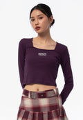 Square Neck Long Sleeve Rib Top Plum