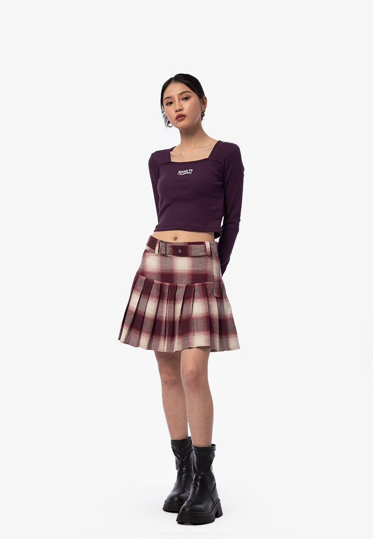Square Neck Long Sleeve Rib Top Plum