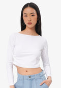 Side Ruched Boat Neck Top Off White