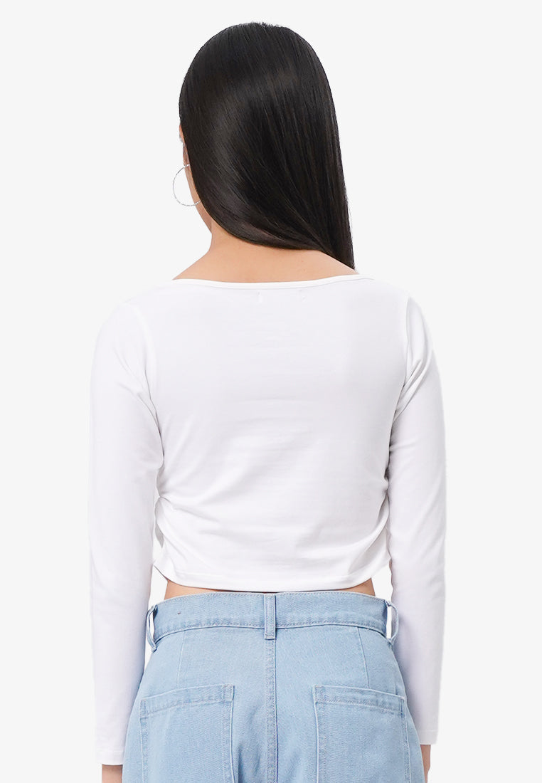 Side Ruched Boat Neck Top Off White