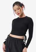 Side Tie Long Sleeve Top Black