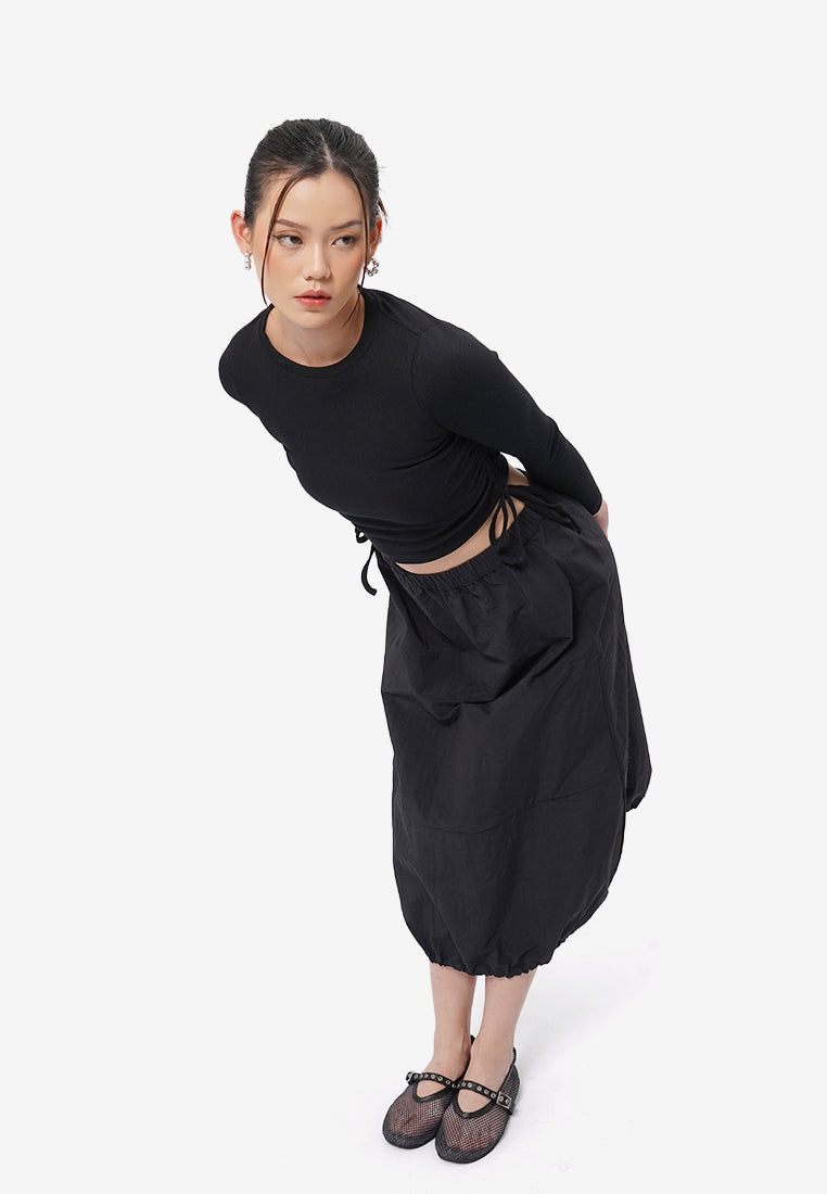 Side Tie Long Sleeve Top Black