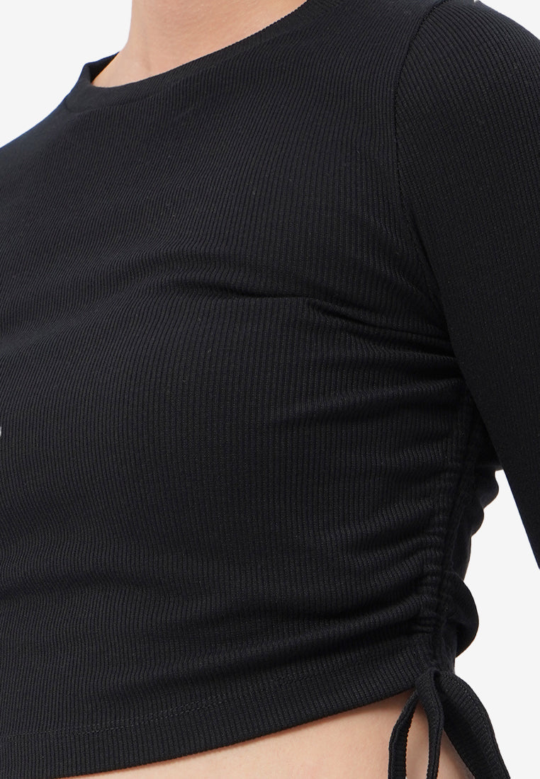 Side Tie Long Sleeve Top Black