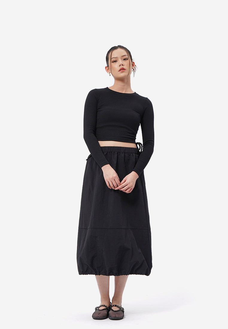 Side Tie Long Sleeve Top Black