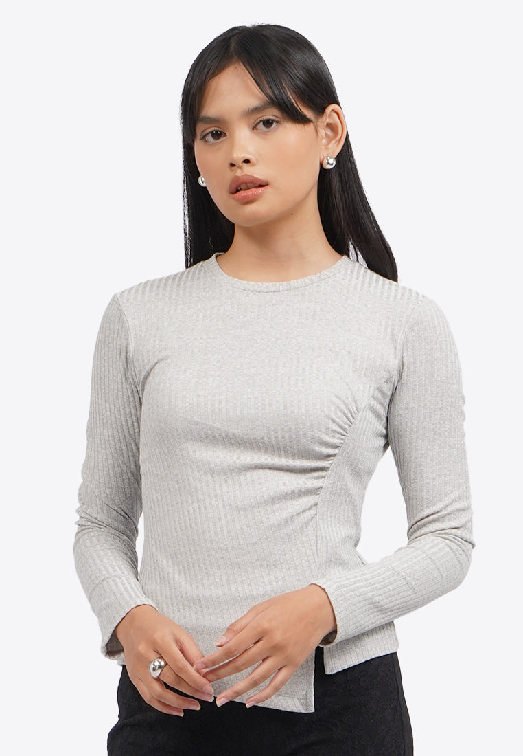 Asymmetric Side Ruched Long Sleeve Top