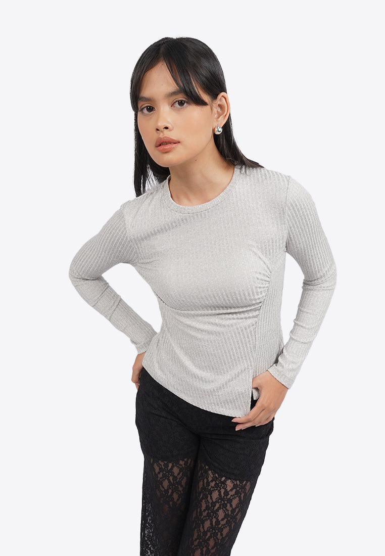 Asymmetric Side Ruched Long Sleeve Top