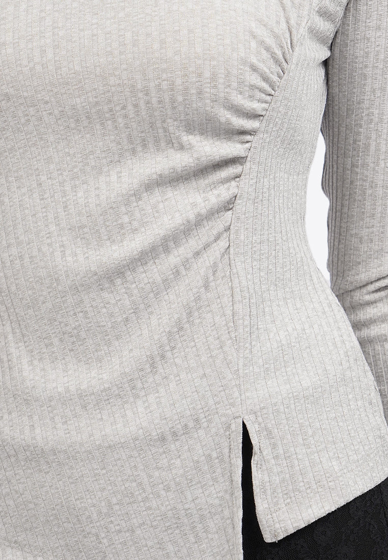 Asymmetric Side Ruched Long Sleeve Top