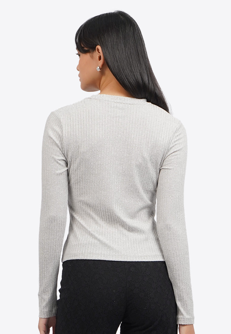 Asymmetric Side Ruched Long Sleeve Top
