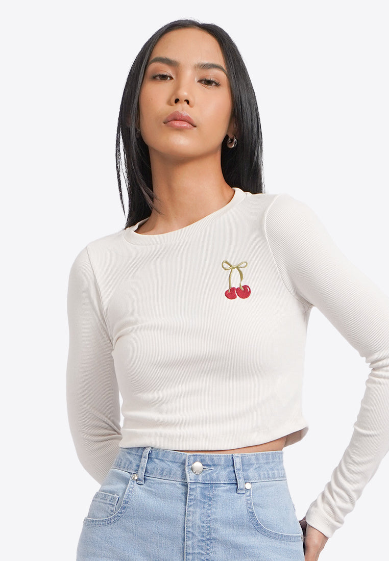 Fruit Embroidery Long Sleeve Top