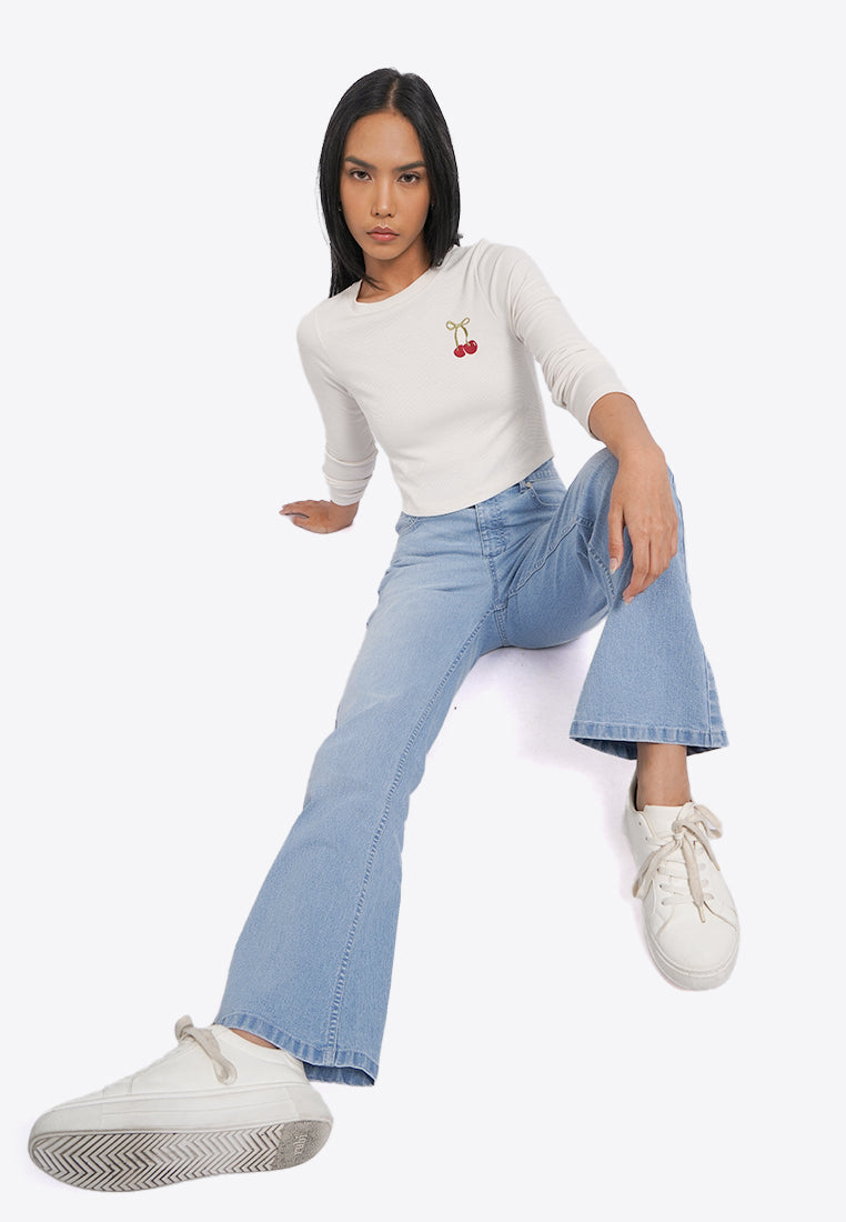 Fruit Embroidery Long Sleeve Top