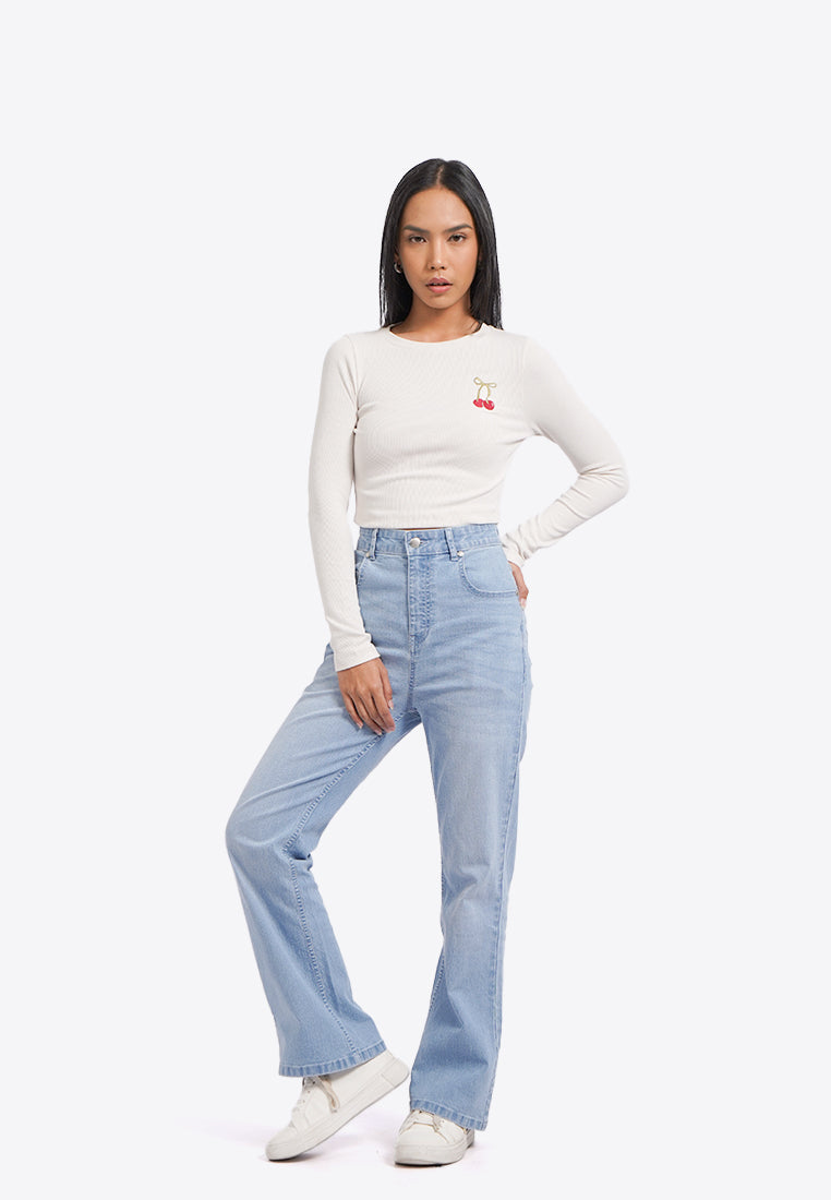 Fruit Embroidery Long Sleeve Top