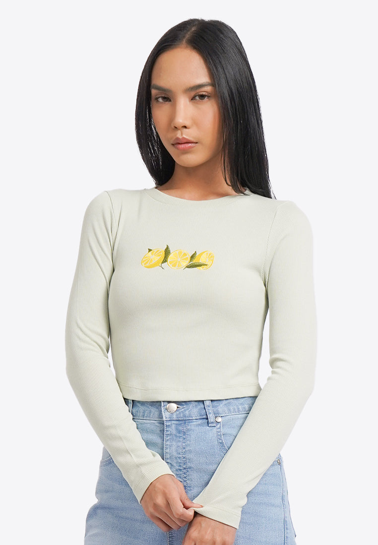 Fruit Embroidery Long Sleeve Top