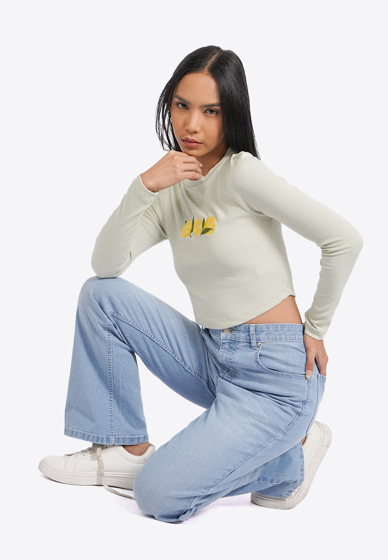 Fruit Embroidery Long Sleeve Top