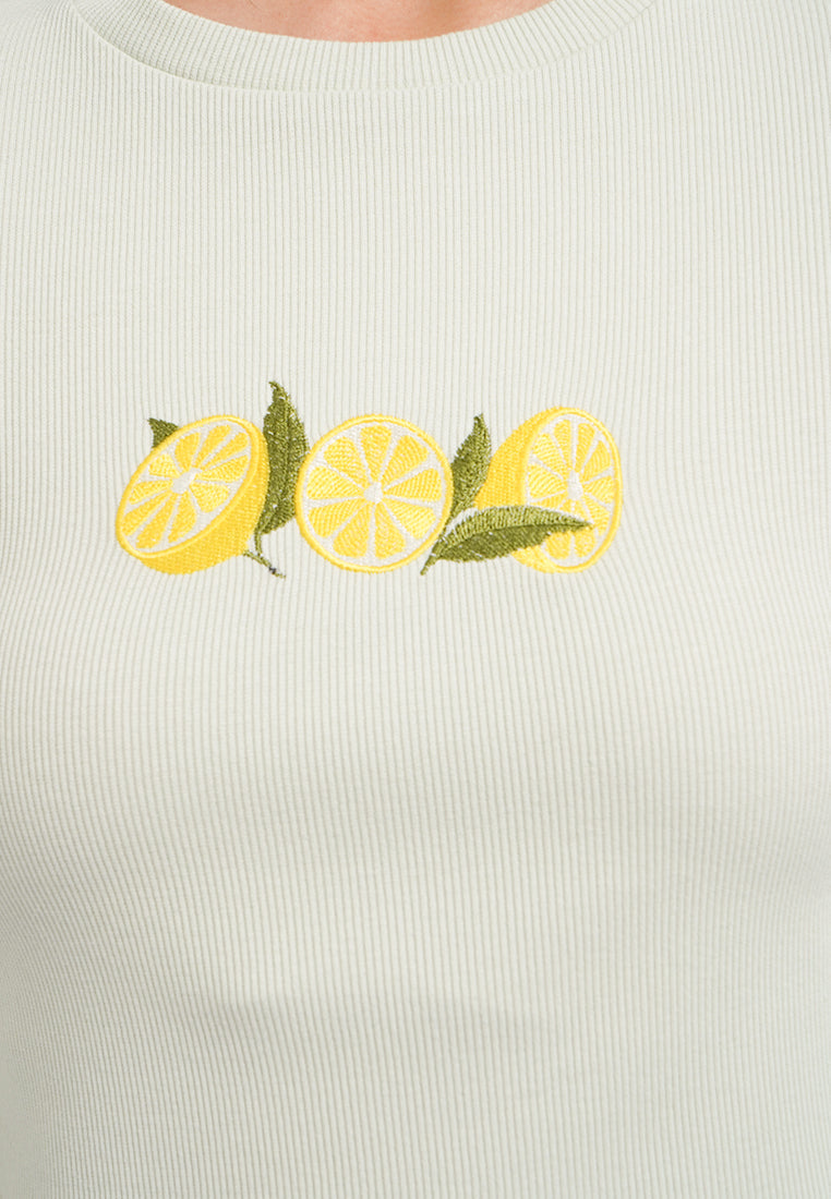 Fruit Embroidery Long Sleeve Top