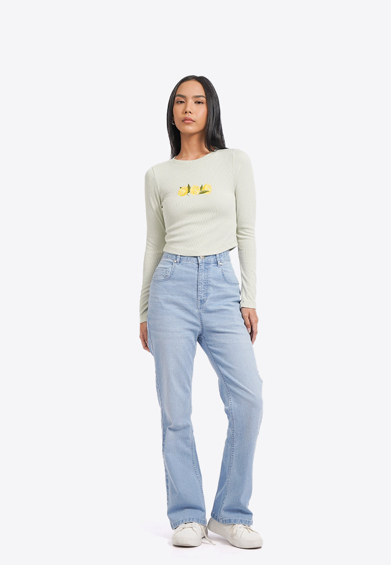 Fruit Embroidery Long Sleeve Top