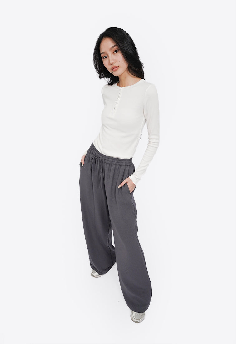 Henley Ribbed Long Sleeve Top