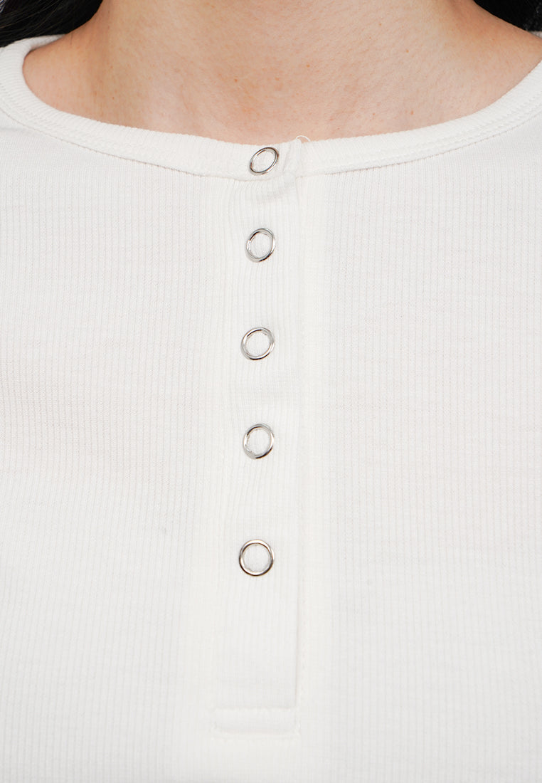 Henley Ribbed Long Sleeve Top