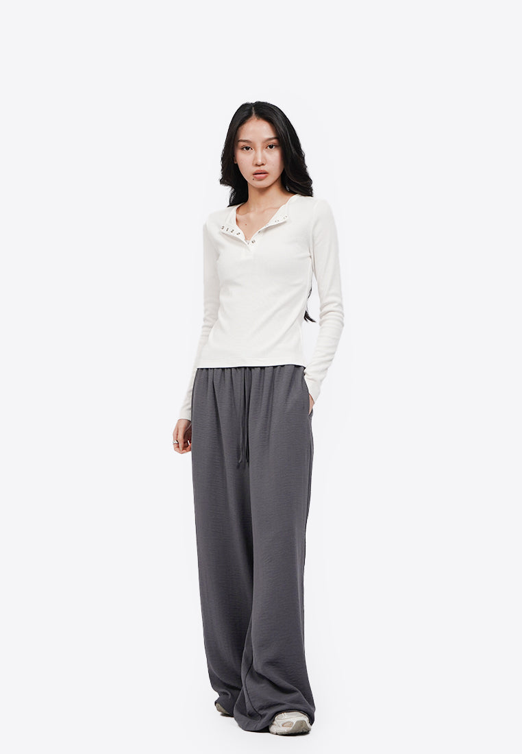 Henley Ribbed Long Sleeve Top