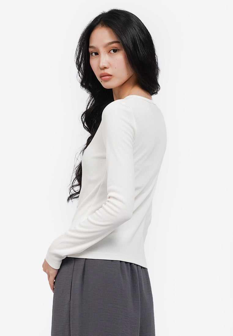 Henley Ribbed Long Sleeve Top