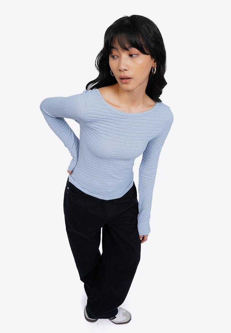 Textured Low Back Long Sleeve Top