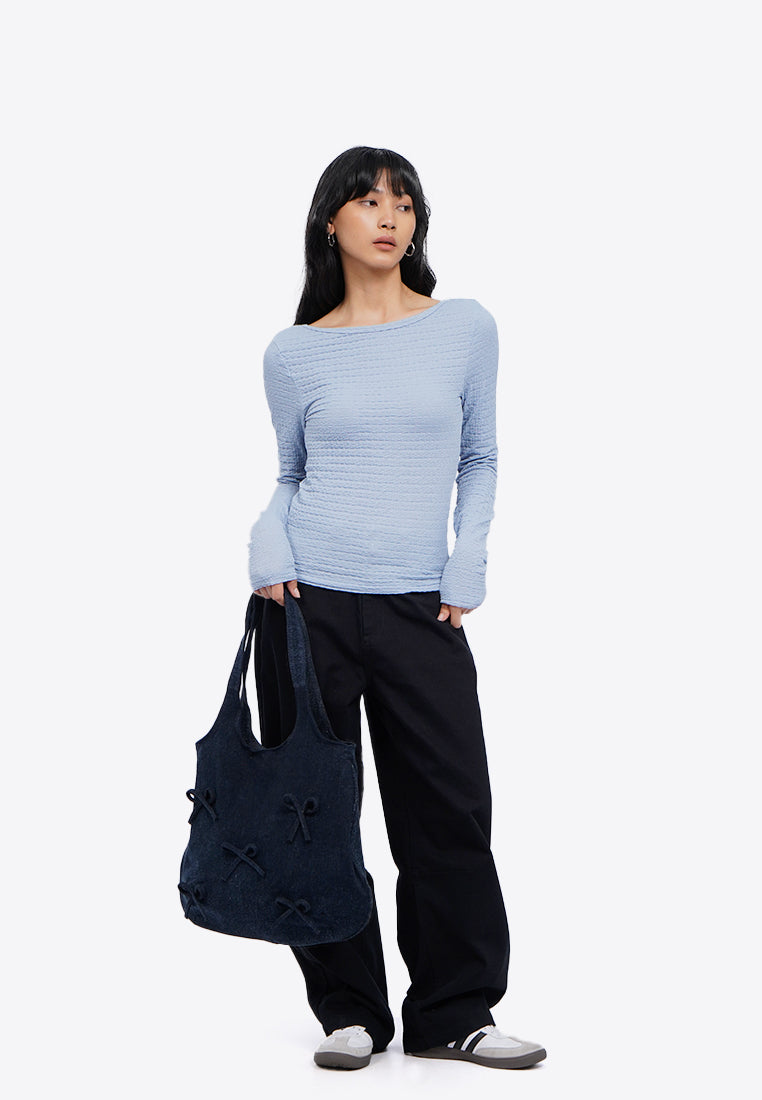 Textured Low Back Long Sleeve Top