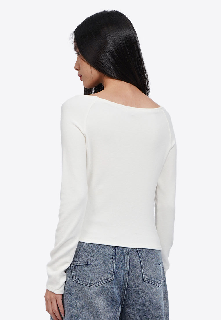 Long Sleeve Top with Front Ribbon