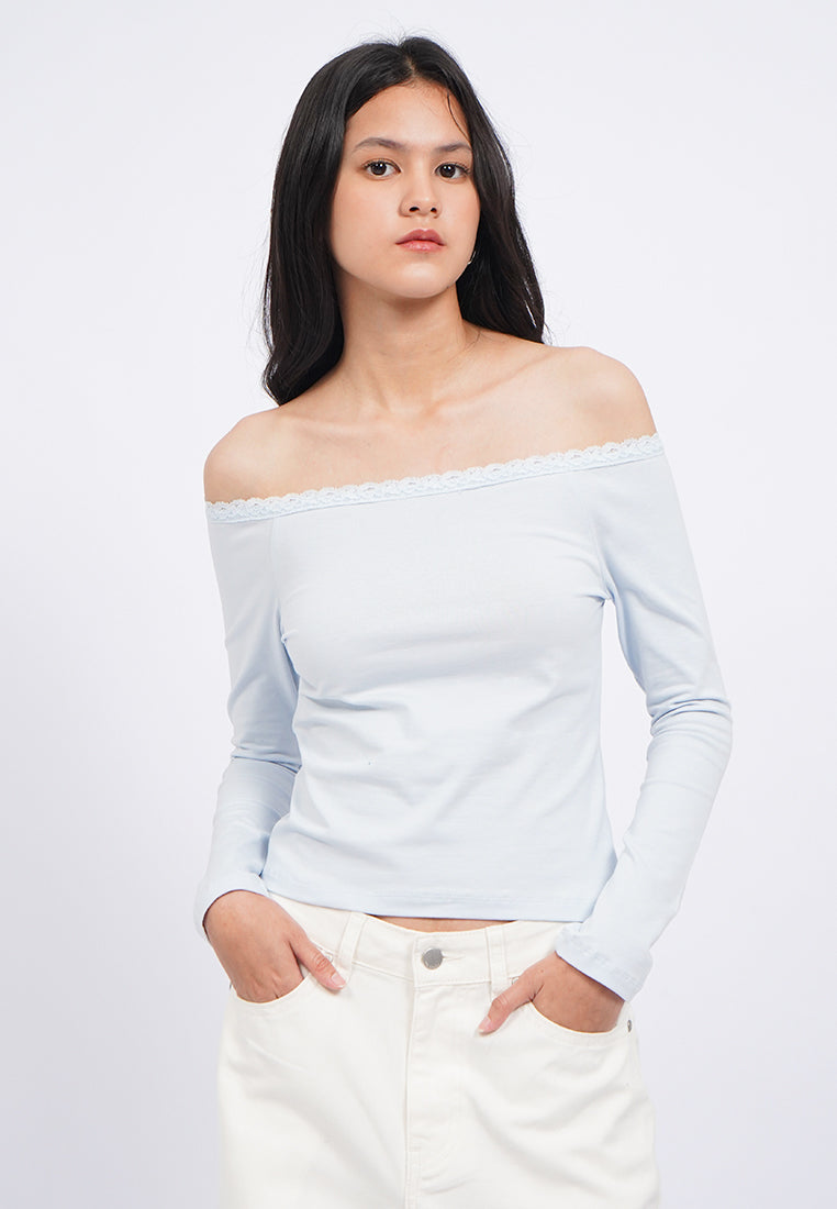 Off Shoulder Long Sleeve Lace Top