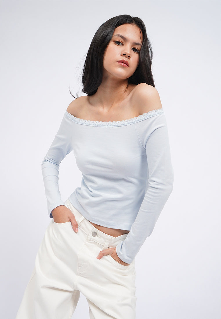 Off Shoulder Long Sleeve Lace Top