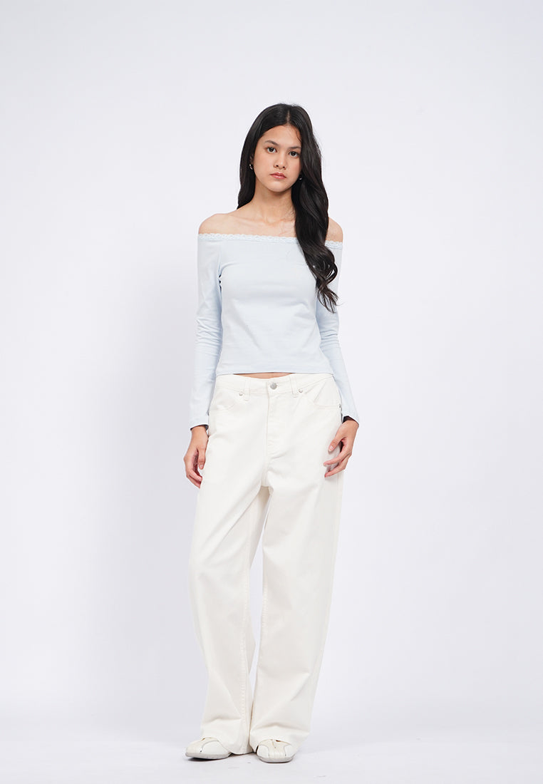 Off Shoulder Long Sleeve Lace Top