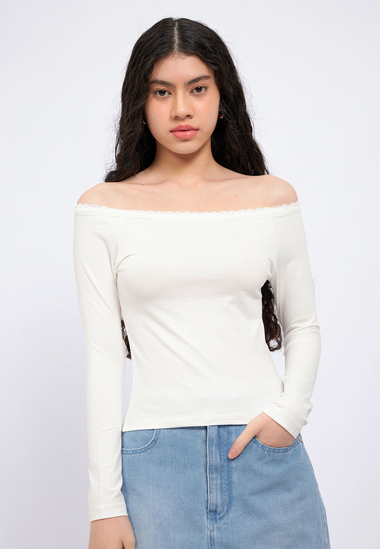 Off Shoulder Long Sleeve Lace Top
