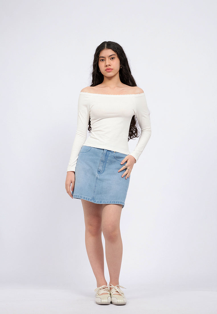 Off Shoulder Long Sleeve Lace Top
