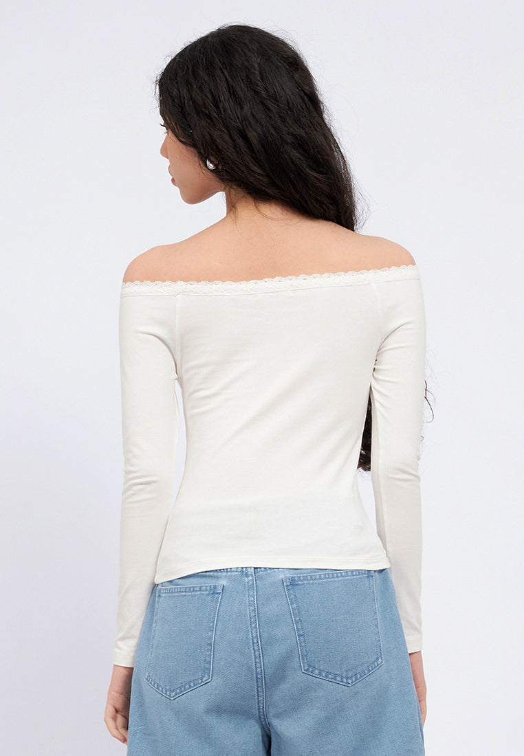 Off Shoulder Long Sleeve Lace Top