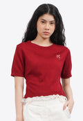Embroidered Knit Top with Lace Detail